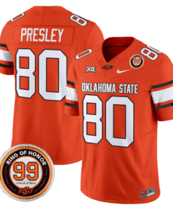 Brennan Presley Jersey #80 Oklahoma State Cowboys Leslie O'neal Patch Vapor Limited College Football Stitched Orange