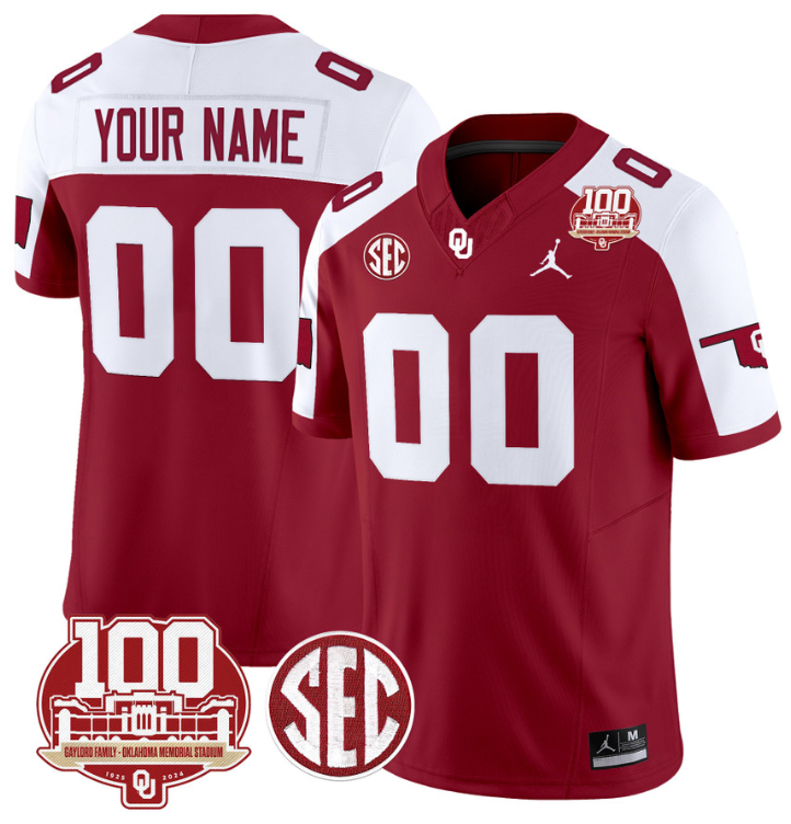 Custom Oklahoma Sooners Jersey Name and Number 100th Anniversary Patch Vapor Limited College Football Stitched Crimson Alternate 8 Custom Oklahoma Sooners Jersey Name and Number 100th Anniversary Patch Vapor Limited College Football Stitched Crimson Alternate