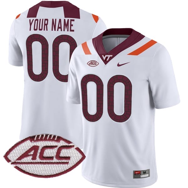 Custom Virginia Tech Hokies Jersey Name and Number College Football White Away Game 8 Custom Virginia Tech Hokies Jersey Name and Number College Football White Away Game – All Stitched