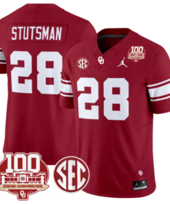 Danny Stutsman Jersey #28 Oklahoma Sooners 100th Anniversary Patch Vapor Limited College Football Stitched Crimson
