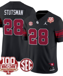 Danny Stutsman Jersey #28 Oklahoma Sooners 100th Anniversary Patch Vapor Limited College Football Stitched Black