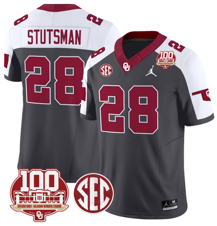 Danny Stutsman Jersey #28 Oklahoma Sooners 100th Anniversary Patch Vapor Limited College Football Stitched Anthracite Alternate 8 Danny Stutsman Jersey #28 Oklahoma Sooners 100th Anniversary Patch Vapor Limited College Football Stitched Anthracite Alternate