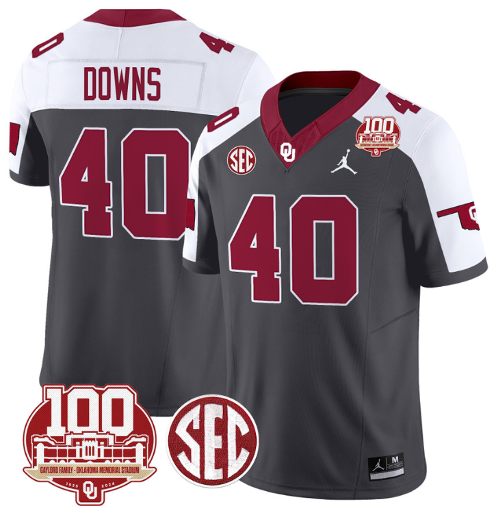 Ethan Downs Jersey #40 Oklahoma Sooners 100th Anniversary Patch Vapor Limited College Football Stitched Anthracite Alternate 8 Ethan Downs Jersey #40 Oklahoma Sooners 100th Anniversary Patch Vapor Limited College Football Stitched Anthracite Alternate