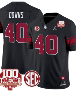 Ethan Downs Jersey #40 Oklahoma Sooners 100th Anniversary Patch Vapor Limited College Football Stitched Black