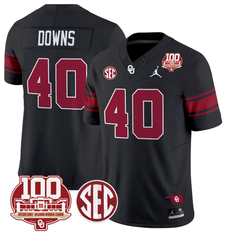 Ethan Downs Jersey #40 Oklahoma Sooners 100th Anniversary Patch Vapor Limited College Football Stitched Black 8 Ethan Downs Jersey #40 Oklahoma Sooners 100th Anniversary Patch Vapor Limited College Football Stitched Black