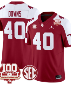 Ethan Downs Jersey #40 Oklahoma Sooners 100th Anniversary Patch Vapor Limited College Football Stitched Crimson Alternate