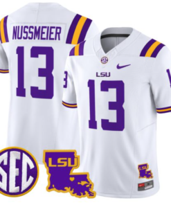 Garrett Nussmeier Jersey #13 LSU Tigers 2024 Louisiana Patch Vapor Limited College Football Stitched White