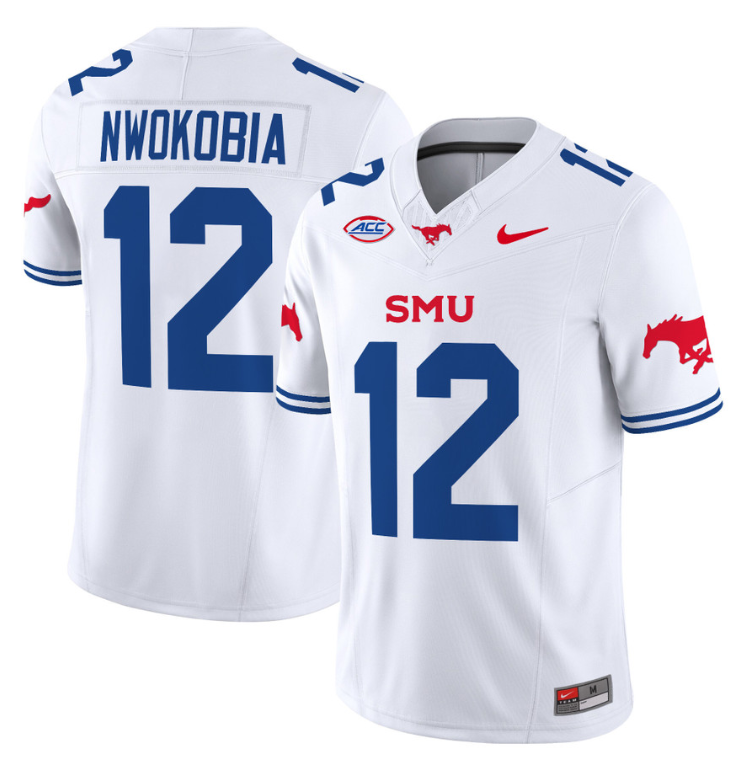 Isaiah Nwokobia Jersey #12 SMU Mustangs Icy College Football Vapor Limited White 8 Isaiah Nwokobia Jersey #12 SMU Mustangs Icy College Football Vapor Limited White