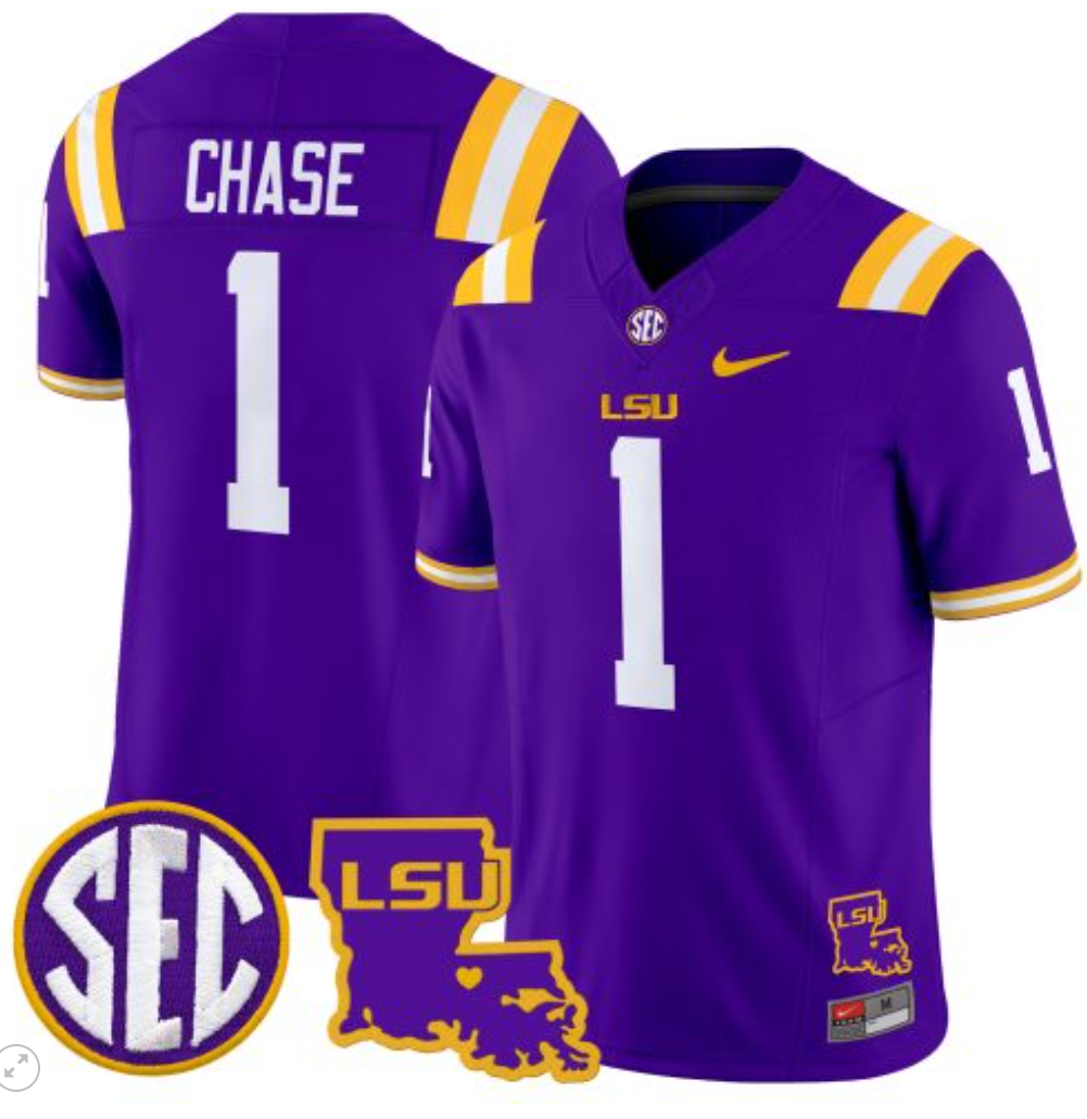 Ja'Marr Chase Jersey #1 LSU Tigers 2024 Louisiana Patch Vapor Limited College Football Stitched Purple 8 Ja'Marr Chase Jersey #1 LSU Tigers 2024 Louisiana Patch Vapor Limited College Football Stitched Purple