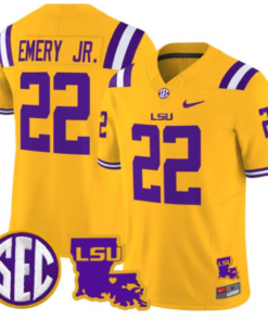 John Emery Jr Jersey #22 LSU Tigers 2024 Louisiana Patch Vapor Limited College Football Stitched Gold