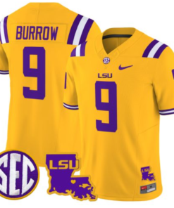 Joe Burrow Jersey #9 LSU Tigers 2024 Louisiana Patch Vapor Limited College Football Stitched Gold