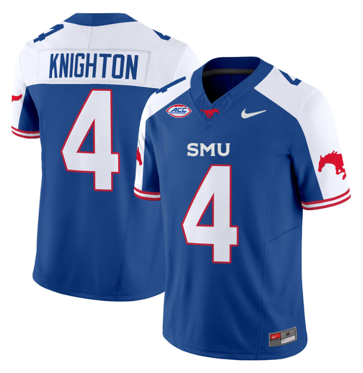 Jaylan Knighton Jersey #4 SMU Mustangs Icy College Football Vapor Limited Blue Alternate 8 Jaylan Knighton Jersey #4 SMU Mustangs Icy College Football Vapor Limited Blue Alternate