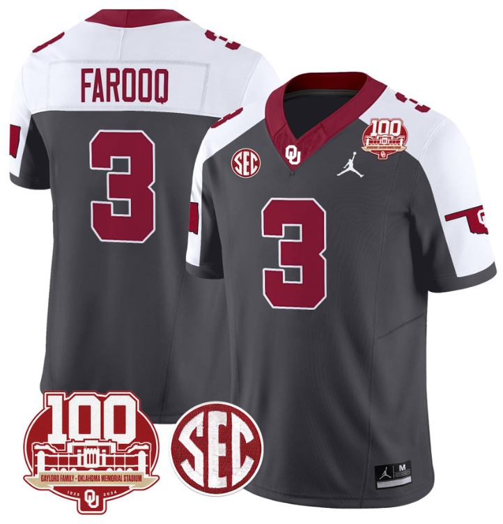 Jalil Farooq Jersey #3 Oklahoma Sooners 100th Anniversary Patch Vapor Limited College Football Stitched Anthracite Alternate 8 Jalil Farooq Jersey #3 Oklahoma Sooners 100th Anniversary Patch Vapor Limited College Football Stitched Anthracite Alternate
