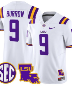 Joe Burrow Jersey #9 LSU Tigers 2024 Louisiana Patch Vapor Limited College Football Stitched White