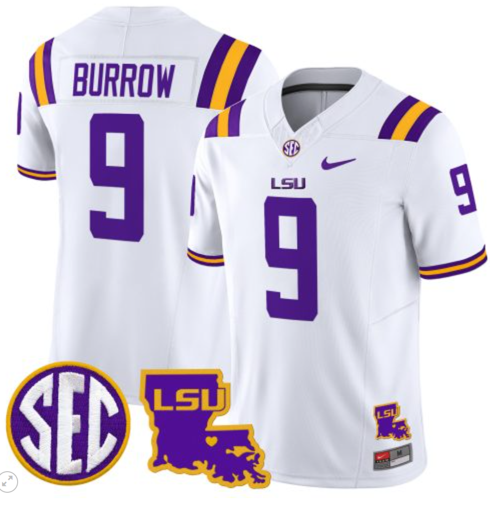 Joe Burrow Jersey #9 LSU Tigers 2024 Louisiana Patch Vapor Limited College Football Stitched White 8 Joe Burrow Jersey #9 LSU Tigers 2024 Louisiana Patch Vapor Limited College Football Stitched White