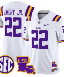 John Emery Jr Jersey #22 LSU Tigers 2024 Louisiana Patch Vapor Limited College Football Stitched White