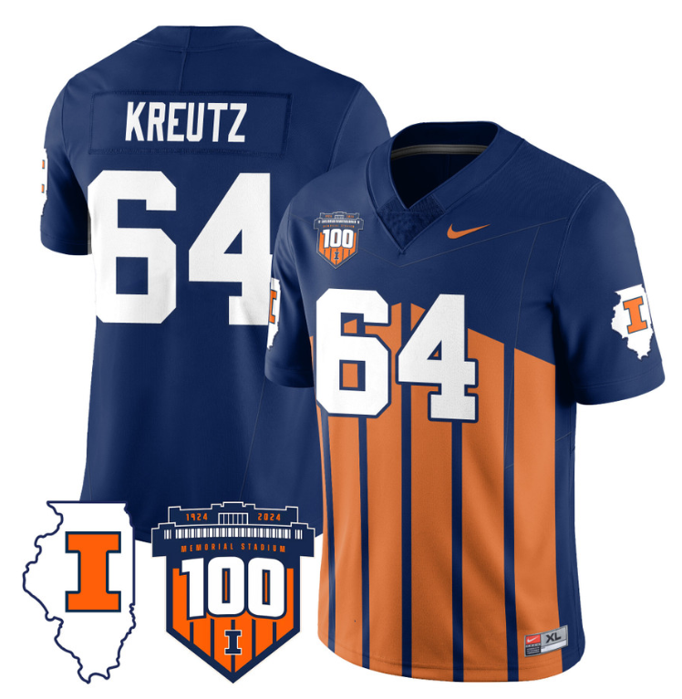 Josh Kreutz Jersey #64 Illinois Fighting Vapor Limited College Football Stitched Throwback 8 Josh Kreutz Jersey #64 Illinois Fighting Vapor Limited College Football Stitched Throwback
