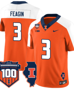 Kaden Feagin Jersey #3 Illinois Fighting Vapor Limited College Football Stitched Orange Alternate