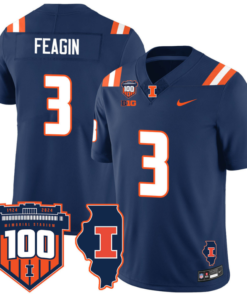 Kaden Feagin Jersey #3 Illinois Fighting Vapor Limited College Football Stitched Navy