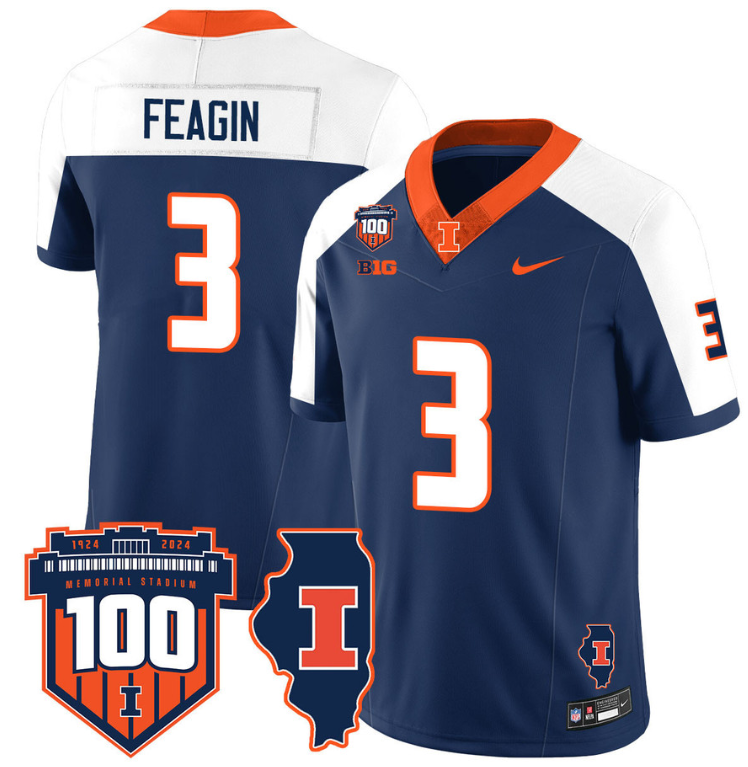 Kaden Feagin Jersey #3 Illinois Fighting Vapor Limited College Football Stitched Navy Alternate 8 Kaden Feagin Jersey #3 Illinois Fighting Vapor Limited College Football Stitched Navy Alternate