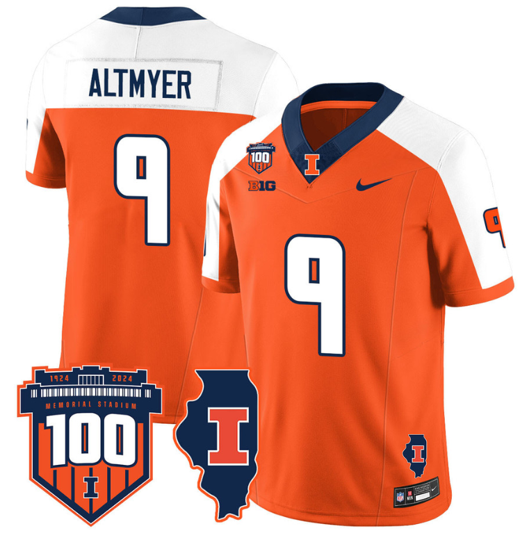Luke Altmyer Jersey #9 Illinois Fighting Vapor Limited College Football Stitched Orange Alternate 8 Luke Altmyer Jersey #9 Illinois Fighting Vapor Limited College Football Stitched Orange Alternate