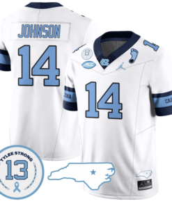 Max Johnson Jersey #14 North Carolina Tar Heels Vapor College Football Stitched Alternate White