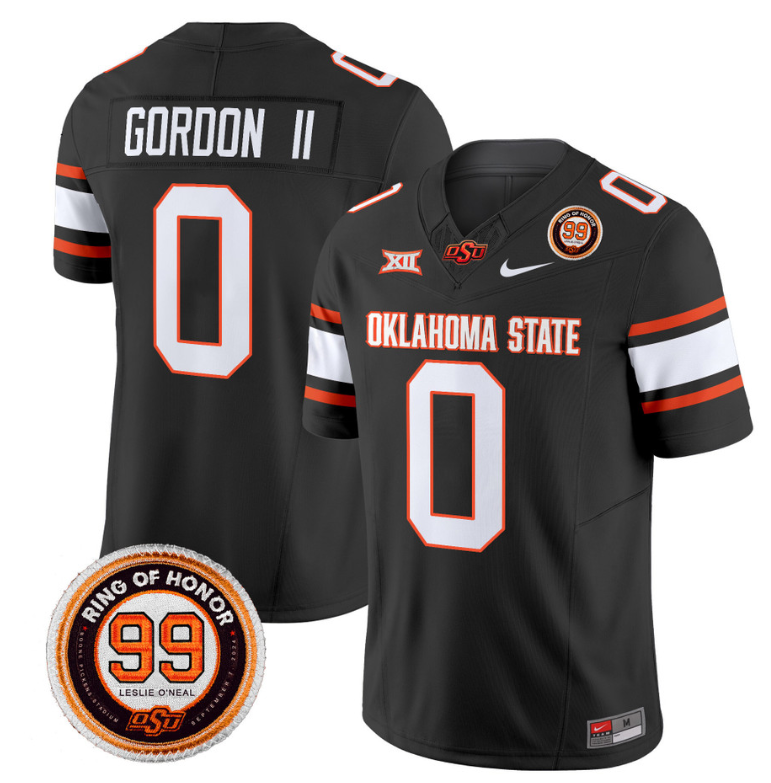 Ollie Gordon II Jersey #0 Oklahoma State Cowboys Leslie O'neal Patch Vapor Limited College Football Stitched Black 8 Ollie Gordon II Jersey #0 Oklahoma State Cowboys Leslie O'neal Patch Vapor Limited College Football Stitched Black