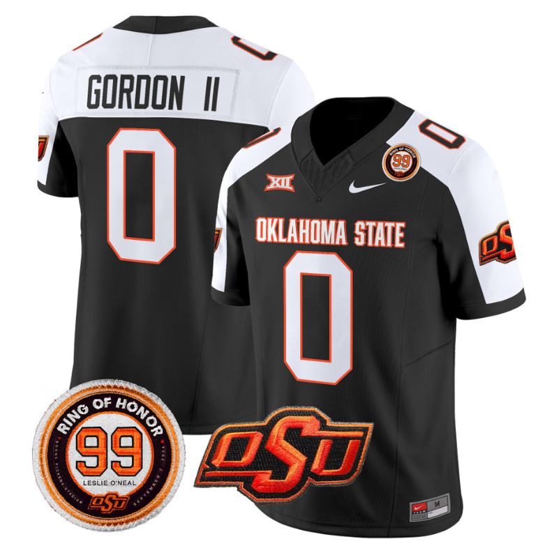 Ollie Gordon II Jersey #0 Oklahoma State Cowboys Leslie O'neal Patch Vapor Limited College Football Stitched Black Alternate 8 Ollie Gordon II Jersey #0 Oklahoma State Cowboys Leslie O'neal Patch Vapor Limited College Football Stitched Black Alternate