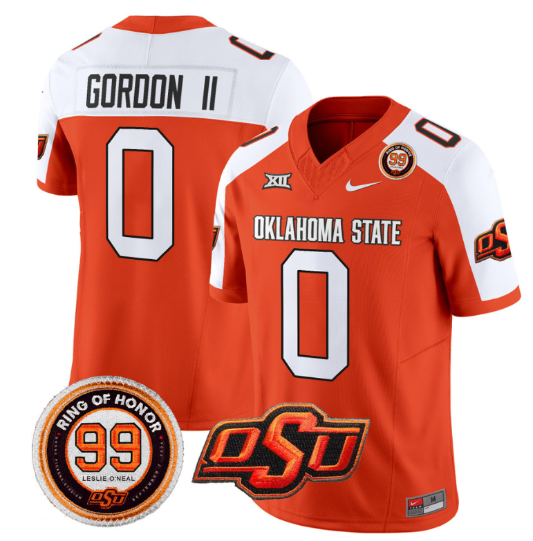 Ollie Gordon II Jersey #0 Oklahoma State Cowboys Leslie O'neal Patch Vapor Limited College Football Stitched Orange Alternate 8 Ollie Gordon II Jersey #0 Oklahoma State Cowboys Leslie O'neal Patch Vapor Limited College Football Stitched Orange Alternate