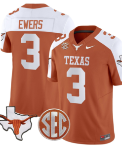 Quinn Ewers Jersey #3 Texas Longhorns State Map and Sec Patch Vapor Limited College Football Stitched Orange Alternate