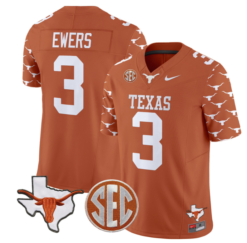 Quinn Ewers Jersey #3 Texas Longhorns State Map and Sec Patch Vapor Limited College Football Stitched Texas Orange 8 Quinn Ewers Jersey #3 Texas Longhorns State Map and Sec Patch Vapor Limited College Football Stitched Texas Orange