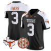 Quinn Ewers Jersey #3 Texas Longhorns State Map and Sec Patch Vapor Limited College Football Stitched Black Alternate