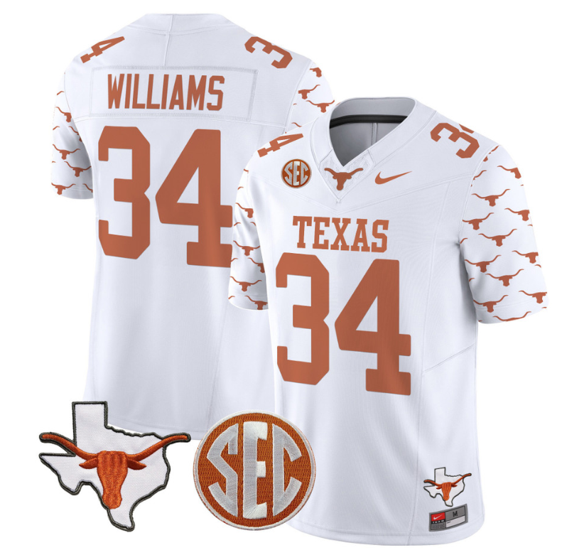 Ricky Williams Jersey #34 Texas Longhorns State Map and Sec Patch Vapor Limited College Football Stitched White 8 Ricky Williams Jersey #34 Texas Longhorns State Map and Sec Patch Vapor Limited College Football Stitched White