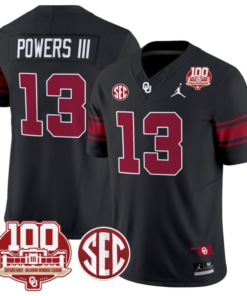 Reggie Powers III Jersey #13 Oklahoma Sooners 100th Anniversary Patch Vapor Limited College Football Stitched Black
