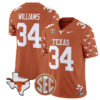 Ricky Williams Jersey #34 Texas Longhorns State Map and Sec Patch Vapor Limited College Football Stitched Texas Orange