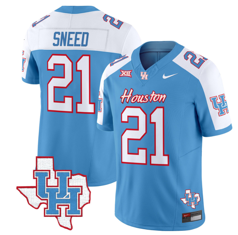 Stacy Sneed Jersey #21 Houston Cougars Oilers Inspired Vapor College Football Limited Stitched Blue Alternate 8 Stacy Sneed Jersey #21 Houston Cougars Oilers Inspired Vapor College Football Limited Stitched Blue Alternate