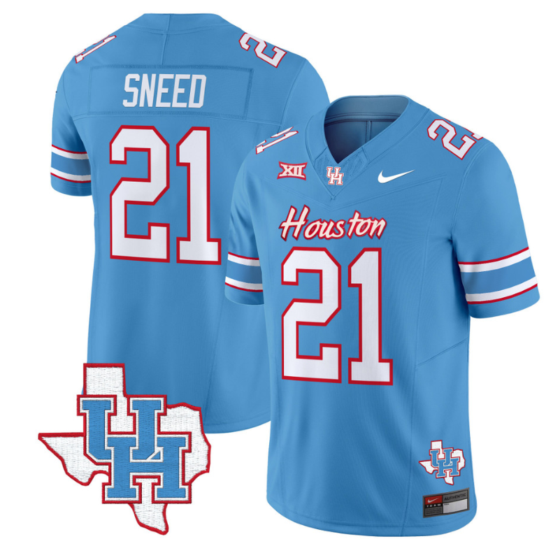 Stacy Sneed Jersey #21 Houston Cougars Oilers Inspired Vapor College Football Limited Stitched Blue 8 Stacy Sneed Jersey #21 Houston Cougars Oilers Inspired Vapor College Football Limited Stitched Blue