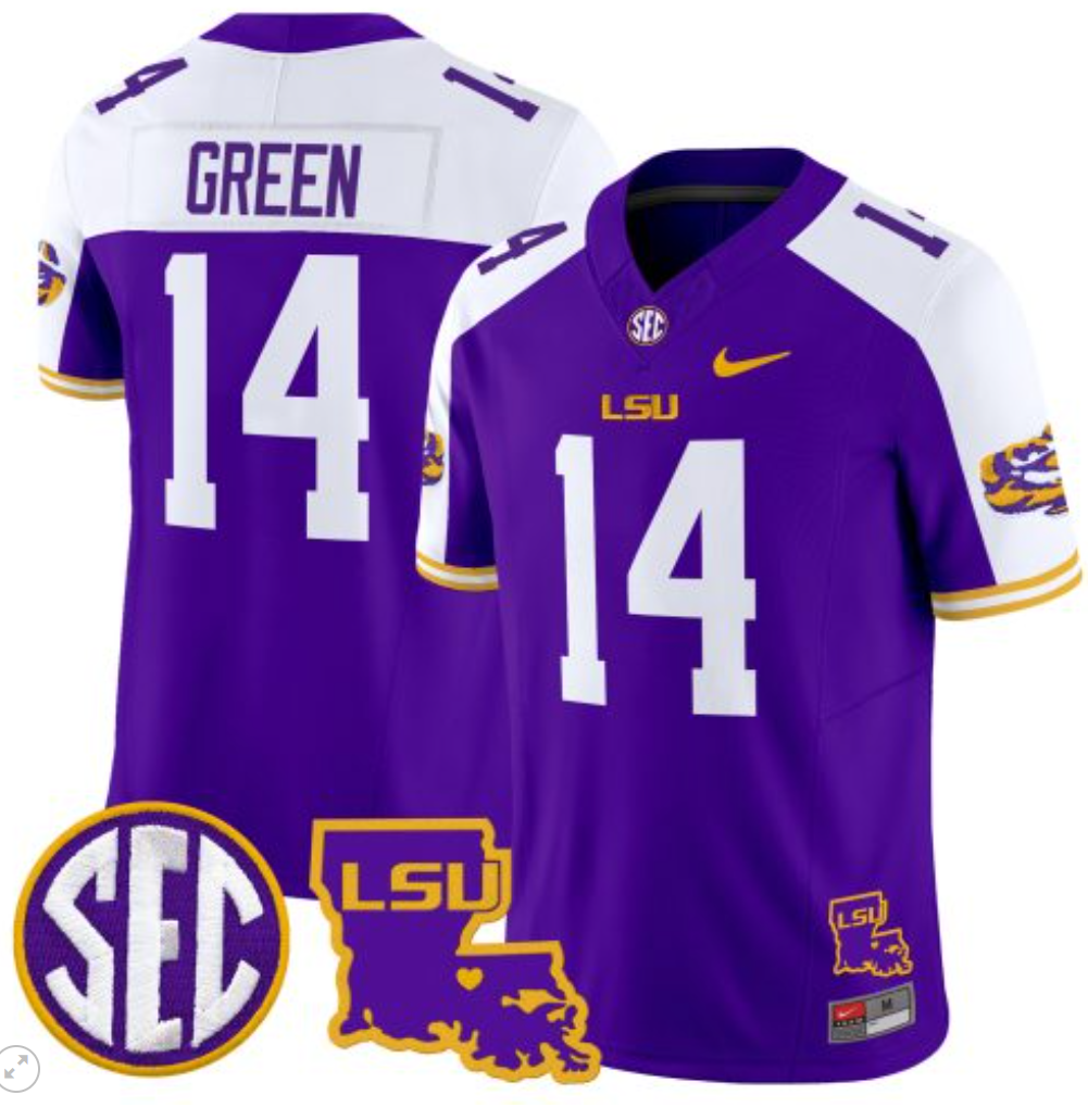 Trey'Dez Green Jersey #14 LSU Tigers 2024 Louisiana Patch Vapor Limited College Football Stitched Purple Alternate 8 Trey'Dez Green Jersey #14 LSU Tigers 2024 Louisiana Patch Vapor Limited College Football Stitched Purple Alternate