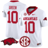 Taylen Green Jersey #10 Arkansas Razorbacks Vapor Limited College Football Stitched White
