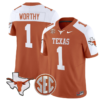 Xavier Worthy Jersey #1 Texas Longhorns State Map and Sec Patch Vapor Limited College Football Stitched Orange Alternate
