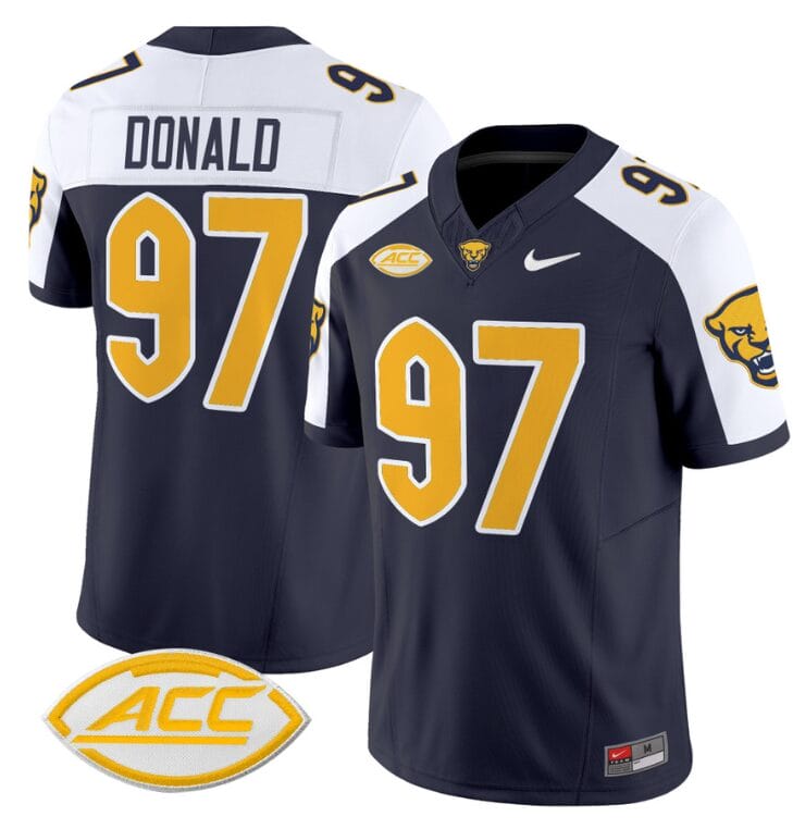 Aaron Donald Jersey #97 Pittsburgh Panthers Vapor Limited College Football Stitched Navy Alternate 8 Aaron Donald Jersey #97 Pittsburgh Panthers Vapor Limited College Football Stitched Navy Alternate