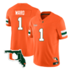 Cameron Ward Jersey #1 Miami Hurricanes Florida Map College Football Stitched Orange