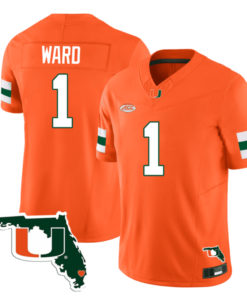Cameron Ward Jersey #1 Miami Hurricanes Florida Map College Football Stitched Orange