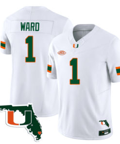 Cameron Ward Jersey #1 Miami Hurricanes Florida Map College Football Stitched White