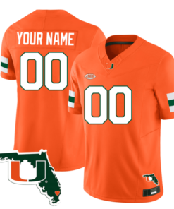 Custom Miami Hurricanes Jersey Name and Number Florida Map College Football Stitched Orange