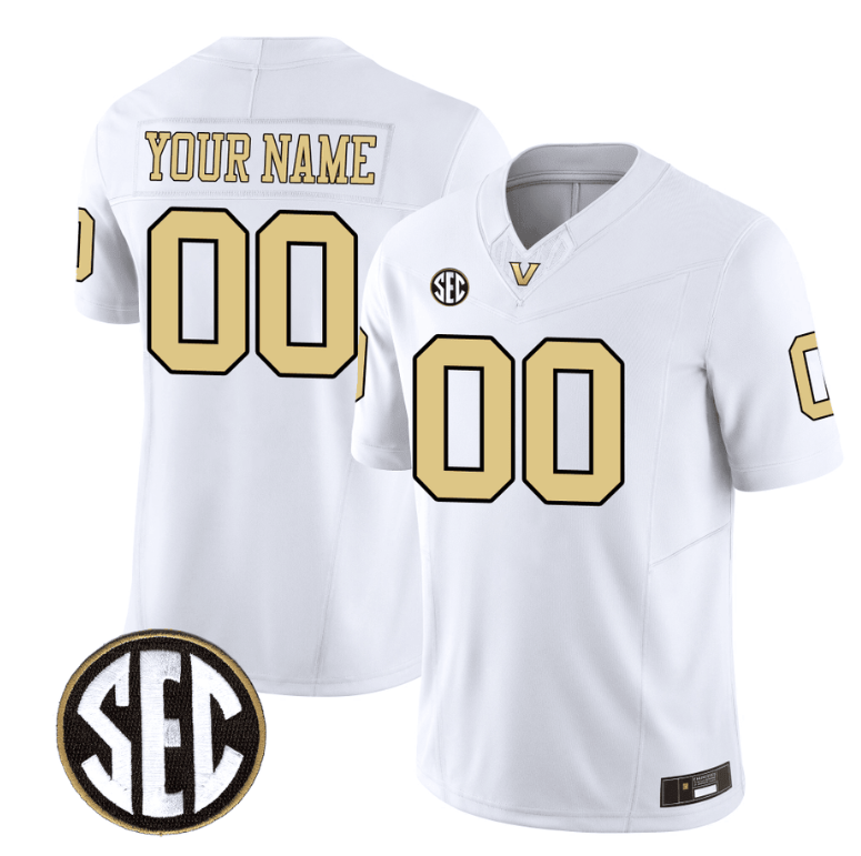 Custom Vanderbilt Commodores Jersey Name and Number College Football Stitched White 8 Custom Vanderbilt Commodores Jersey Name and Number College Football Stitched White
