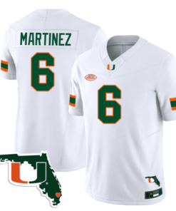 Damien Martinez Jersey #6 Miami Hurricanes Florida Map College Football Stitched White