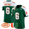 Damien Martinez Jersey #6 Miami Hurricanes Vapor Football Stitched Green Alternate