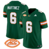 Damien Martinez Jersey #6 Miami Hurricanes Vapor Football Stitched Green