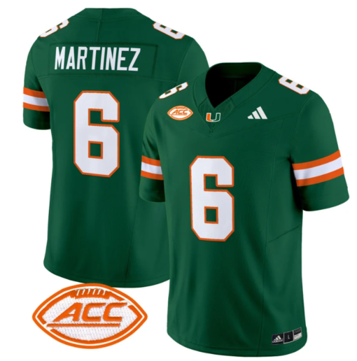 Damien Martinez Jersey #6 Miami Hurricanes Vapor Football Stitched Green